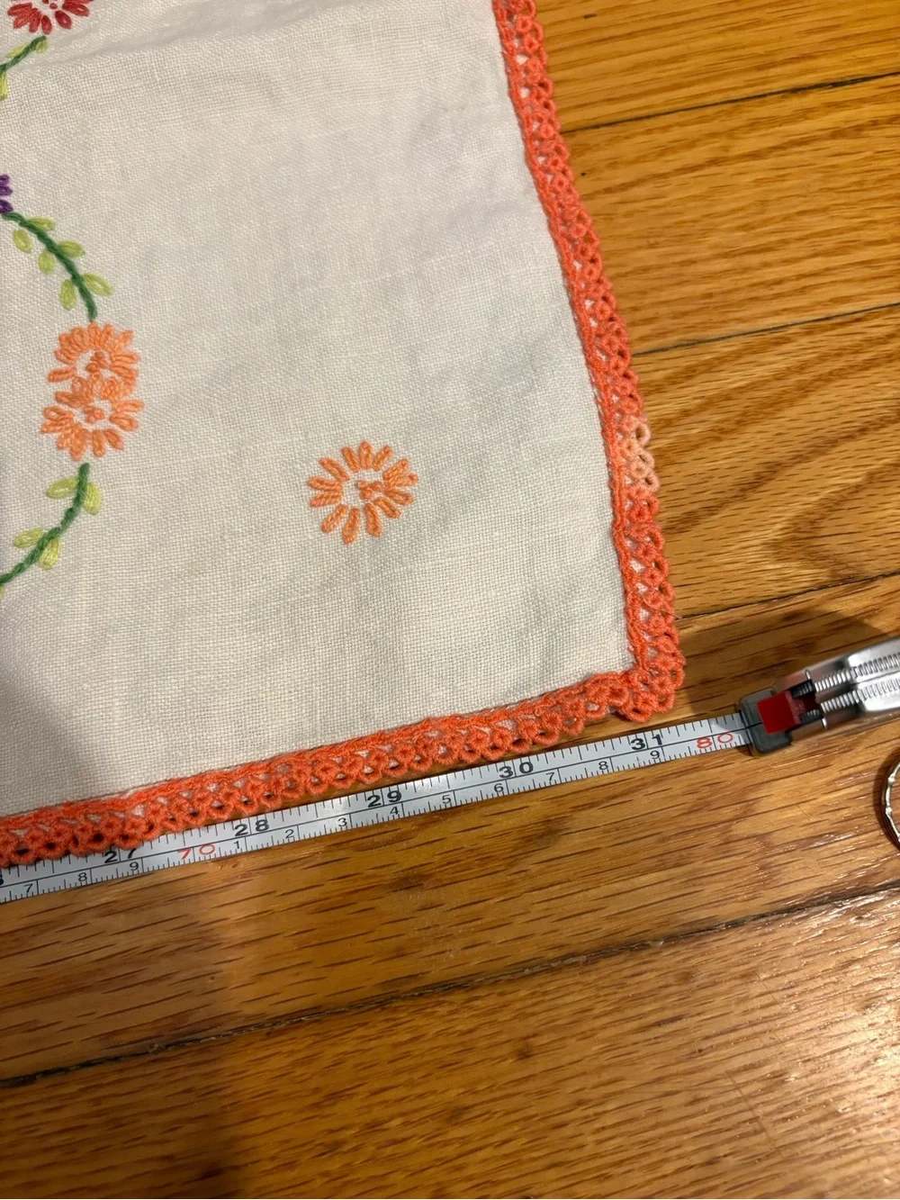 Hand-Embroidered White Linen tablecloth with Colorful Floral Swirls Butterfly